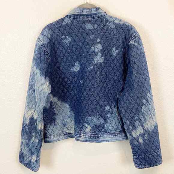 Quilted Denim Jean Jacket PTNY Vintage Women's Funky Upcycled Bleach Dyed sz L - Picture 2 of 11